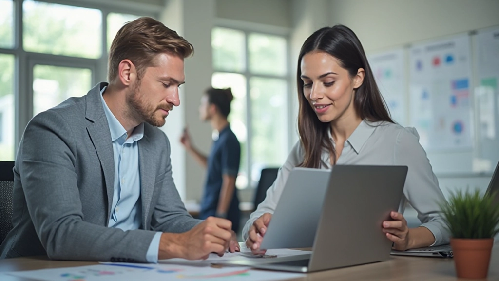 Профессиональное фото командной работы в современном офисе с обсуждением данных